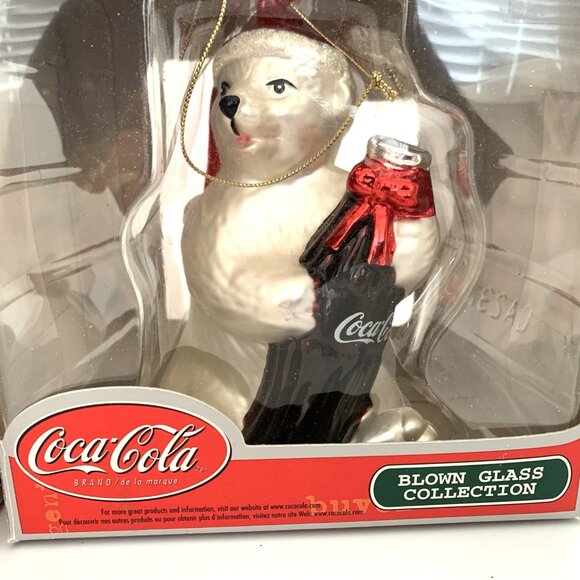 2 Coca-Cola Hand Blown Glass Ornaments Delivery Truck & Polar Bear w/Boxes Vtg - Picture 3 of 7